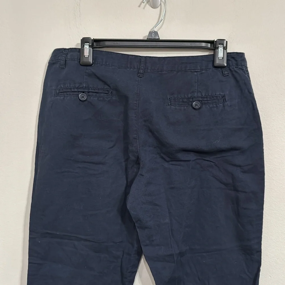 Mango Basic Navy Straight leg Ankle Chino Pants Flat Front Linen Cotton size 6